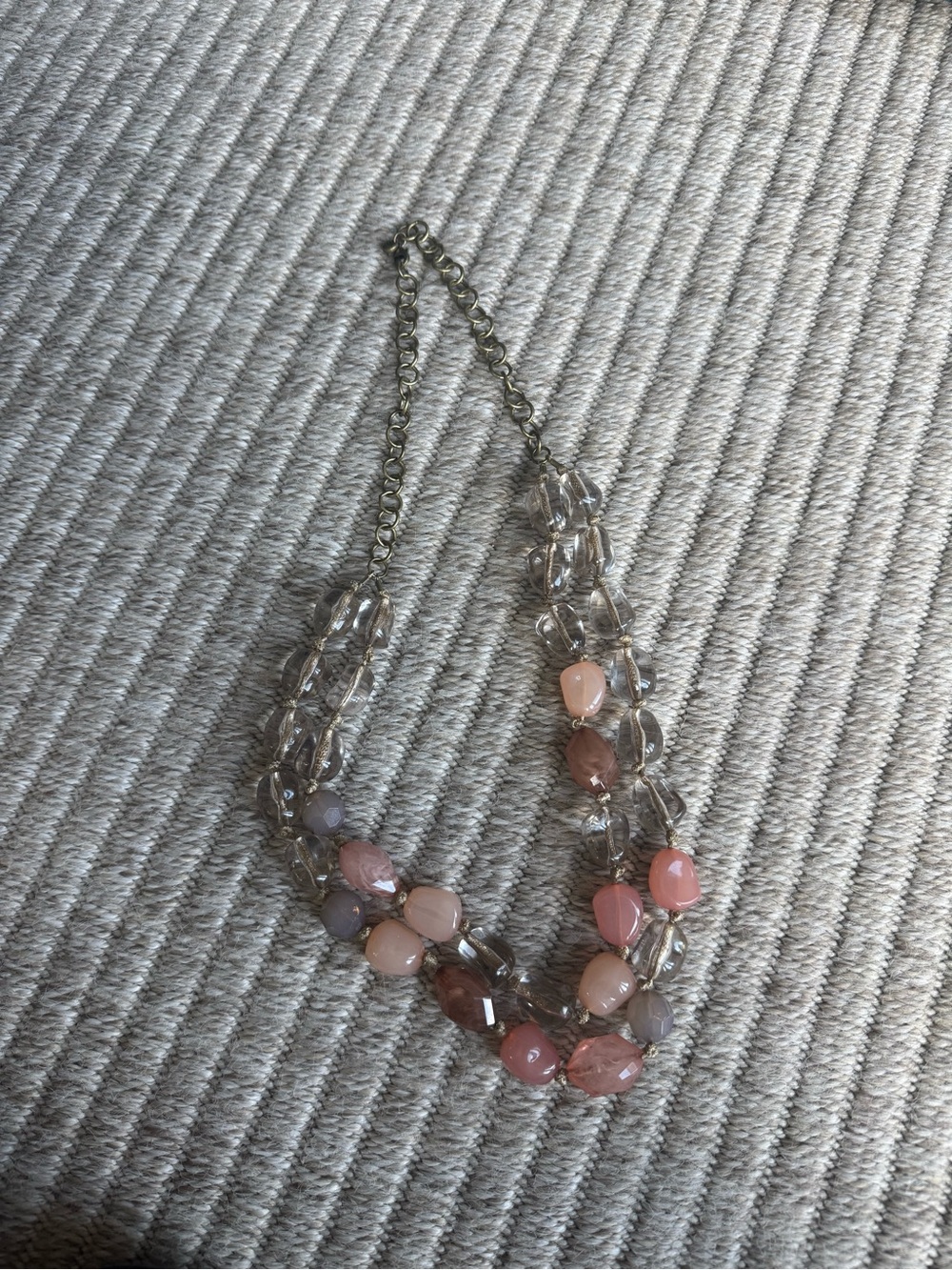 LOFT Pink and Clear Multi-Strand Beaded Necklace